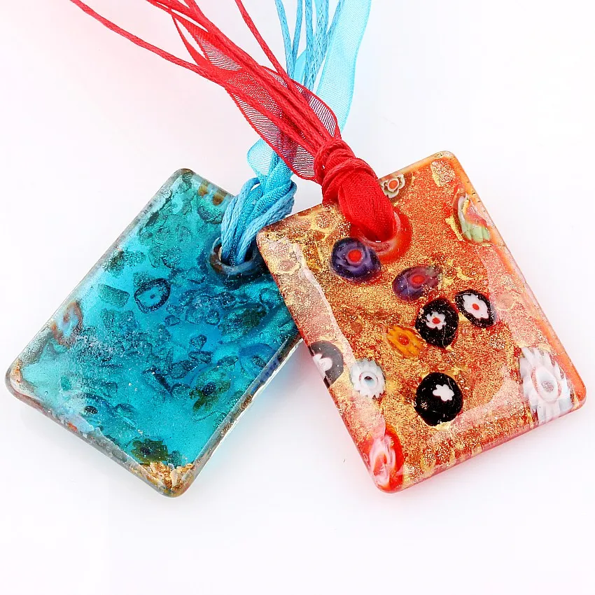 Wholesale 6pcs Murano Lampwork Glass Square Flower Pendant Beauty Necklaces For Women\'s Gift