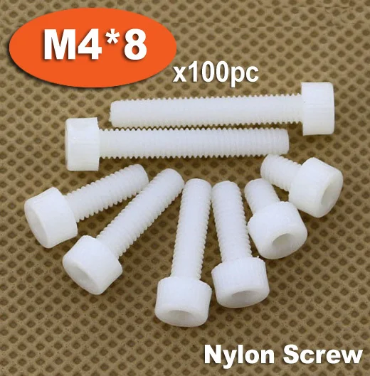 

100pc DIN912 M4 x 8 White Plastic Nylon Screw Hexagon Hex Socket Head Cap Screws