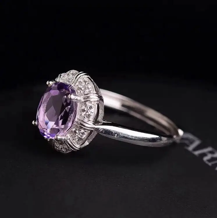 Free Shipping Amethyst ring Natural real amethyst 925 sterling silver Fine purple crystal rings Gem size: 7*9mm