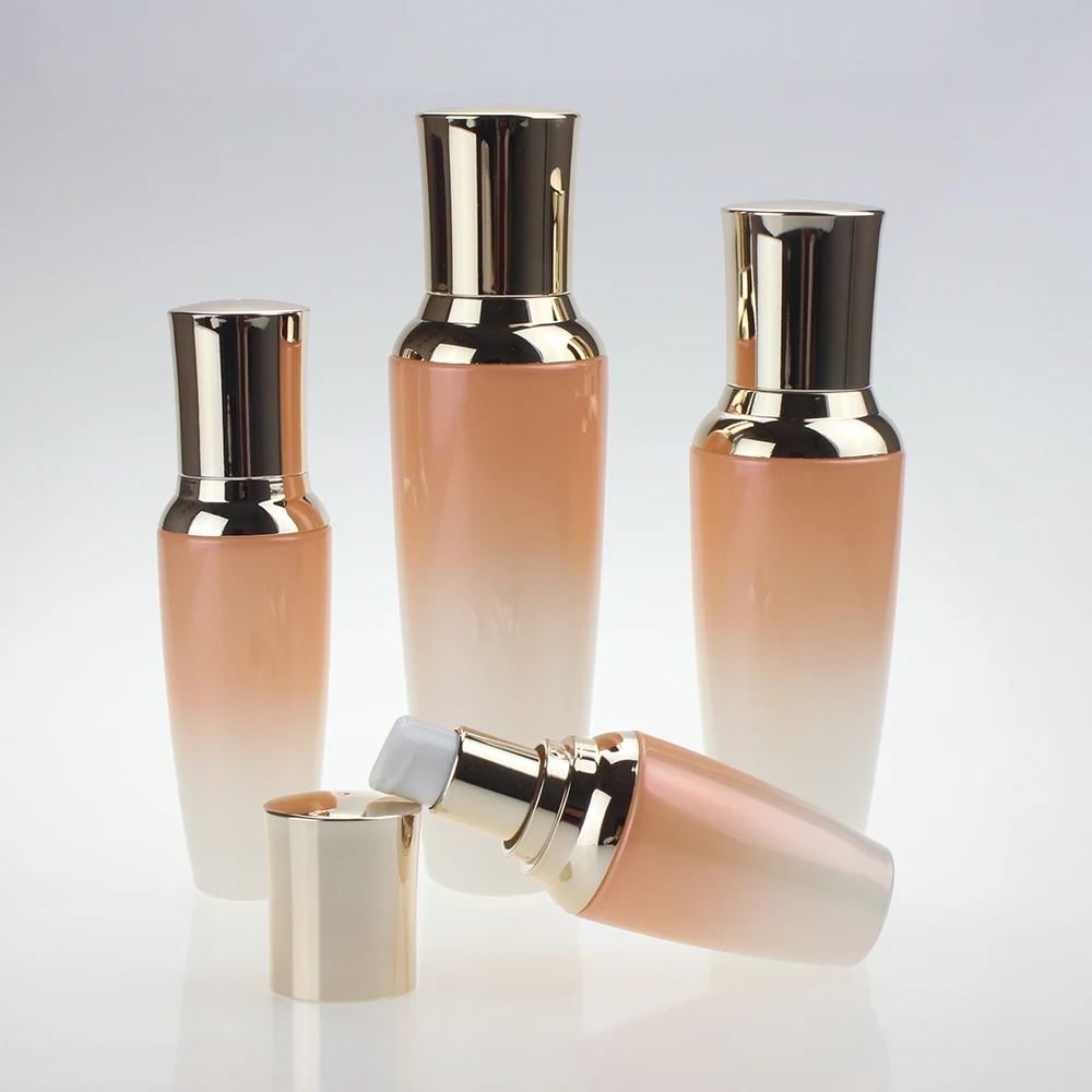 wholesale 20ml gradient orange glass pump bottles of lotion, mini skincare glass bottle for sale