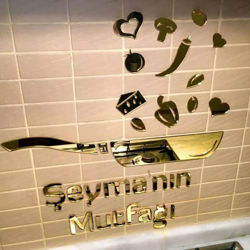 Kitchen Cartoon Creative Mirrored Wall Stickers Custom Acrylic Mirror Sign Waterproof Kitchen Cooktop Background Home Decoration