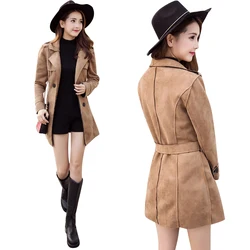 Primavera e autunno nuove donne del cappotto versione Coreana del lungo tratto di Sottile era sottile inverno In Pelle Scamosciata giacca a vento TB967