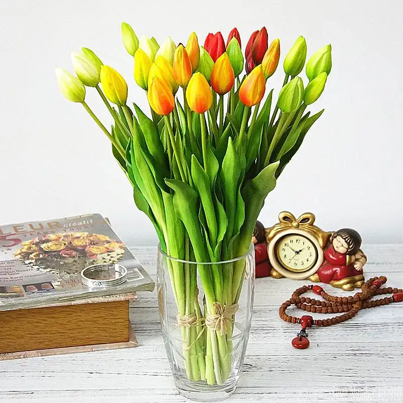 7Pcs/bunch Real touch soft silicone Artificial tulips Flower for home wedding decoration Fake bridal hand flowers flores tulip