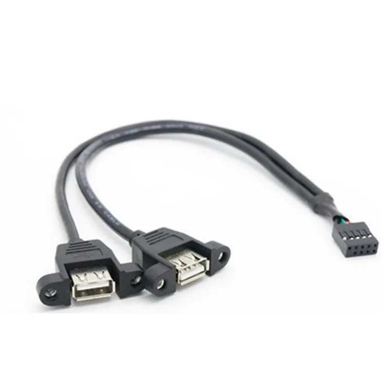 30cm 50cm 100cm Motherboard Internal 9pin Pitch 2.54mm to Dual Port USB 2.0 A Female Screw Lock Panel Mount Cable