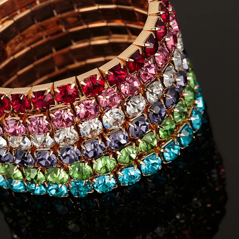 YFJEWE 1 PCS Full Paved Muticolor Rhinestones Bracelet For Women Miami Pulseiras Boho Jewelry Friendship Bangle B037