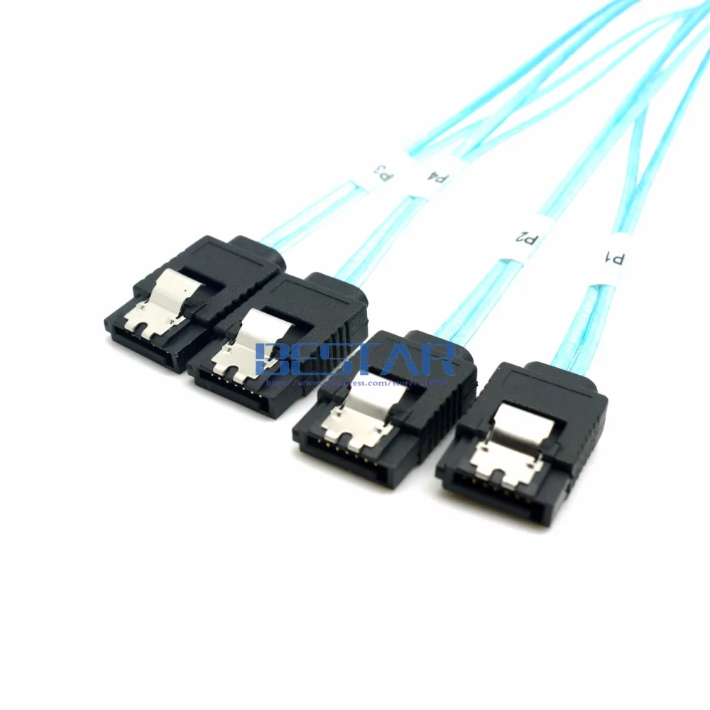 Down Angled 90 Degree Mini SAS 4i SFF-8087 Host to 4 SATA 7Pin Target Hard Drive Splitter Cable 50cm 0.5m