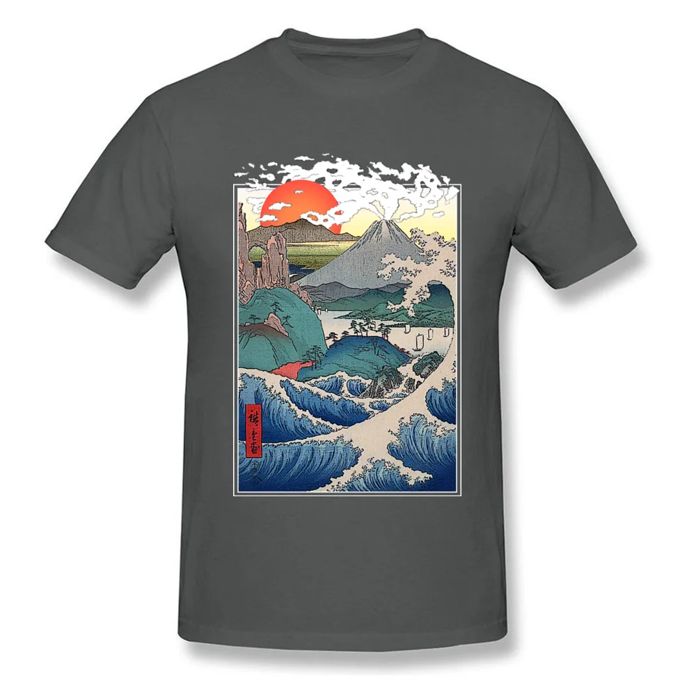 Asian Sunset Tshirts Retro Mens T-Shirt Casual T Shirt Summer Cotton Top Quality Clothes Japan Style Mountain Print Tees Black