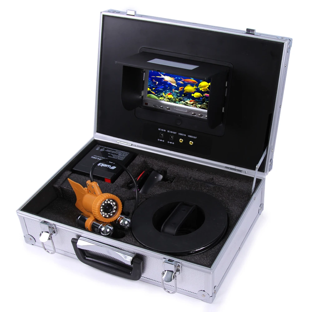 100Meters Depth Underwater Fishing Camera Kit with Dual Lead Bar Camera & 7Inch Color TFT Display Monitor & Aluminum Case
