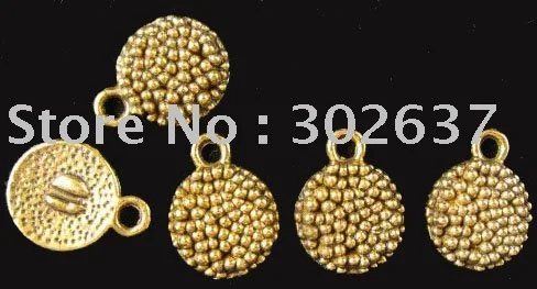 

FREE SHIPPING 90pcs Antiqued gold dotted flat round charms A618G