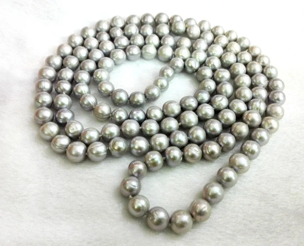 Women Classic Jewelry 120cm 10mm Gray Baroque pearl necklace real natural freshwater pearl 48inch