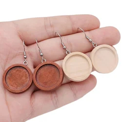 20 teile/los Braun Fit 20mm Holz Cabochon Ohrring Basis Einstellungen Blank Edelstahl Haken Diy Zubehör für Die Herstellung Von Ohrringe