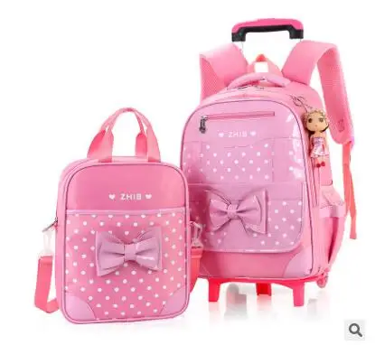 School Trolley backpack bag for girls school bag with wheels for girls kid\'s Rolling luggage Bags wheeled Backpacks for Girls