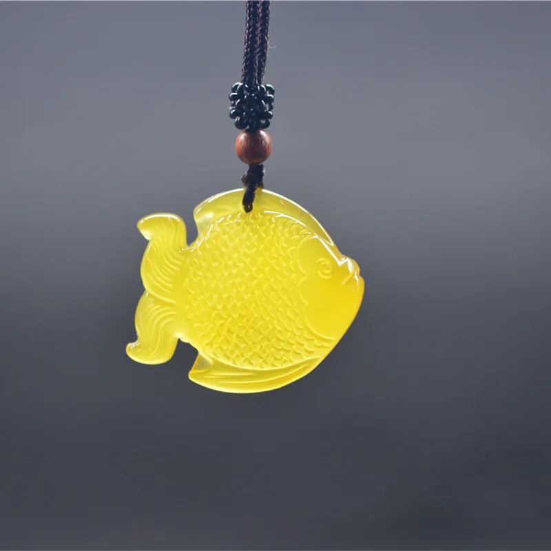 Natural Agate Carved Clownfish Necklace Pendant with Cord Women's Jewelry Accessories Jewelry