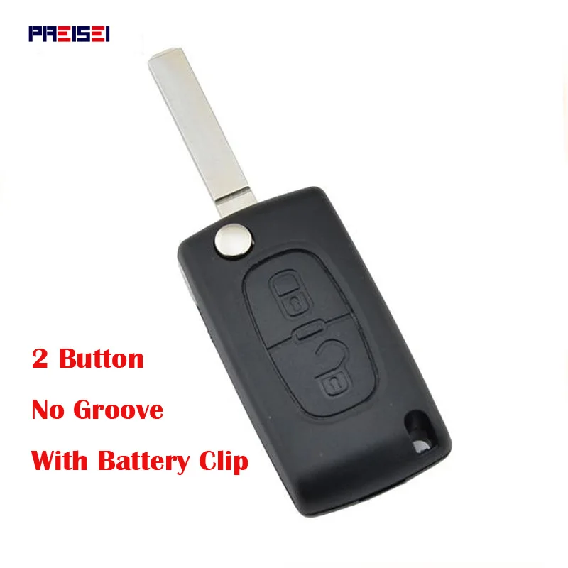 PREISEI 20pcs/lot 2 Buttons CE0536 No Groove Flip Car Remote Key For Peugeot 307 Key Blanks Shell With Battery Clip