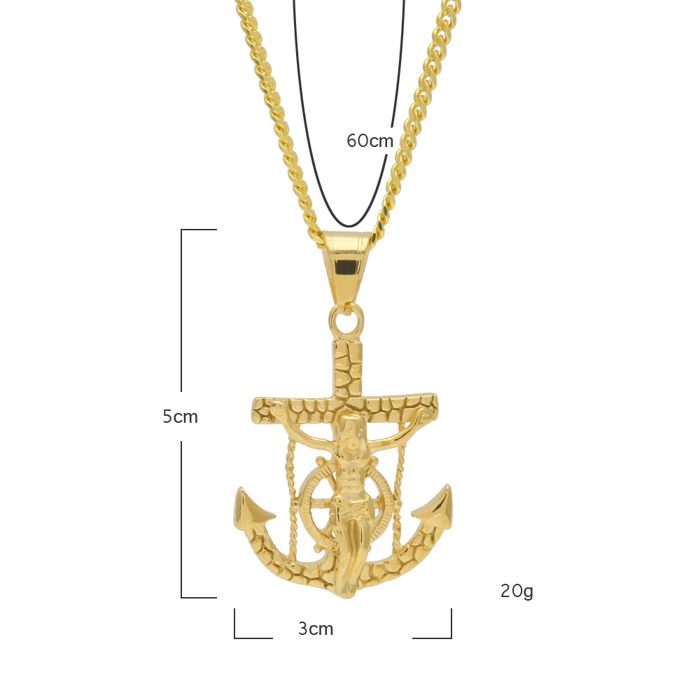 TBTK Punk Crucifix Jesus Cross Navy Rudder Anchor Pendant Necklace Classic Chain Men Stainless Steel Jewelry Wholesale
