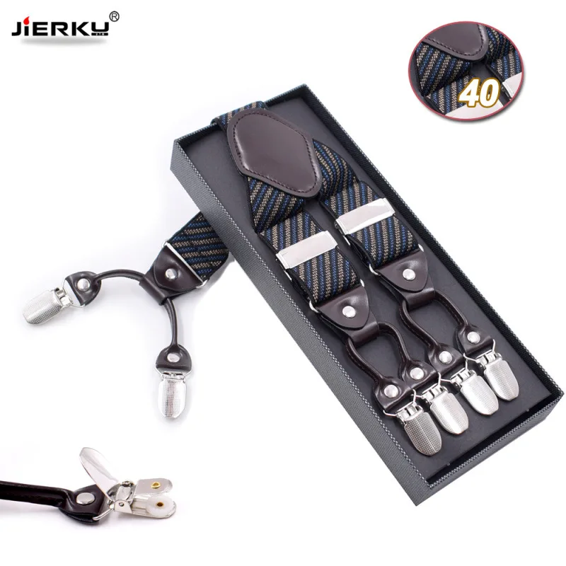 JIERKU Bretels Man Braces 6 Clips Suspensorio Mode Broek Riem Vader/Echtgenoot Gift 3.5*120 cm JK6C05