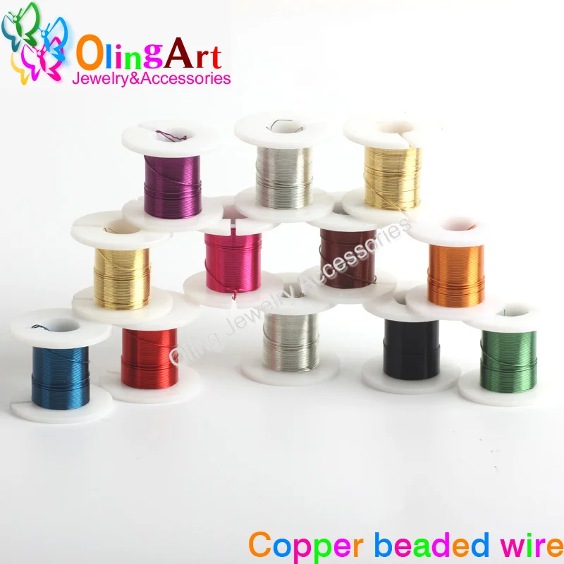 OlingArt 0.3/0.4/0.5mm*3yd(2.74M) 1rolls/lot Copper plating 10 Colour mixed multicolor bead wire DIY jewelry accessories rope