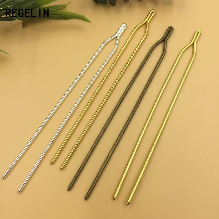 REGELIN 5pcs/lot 125x2mm Raw Brass Gold Color Hair Sticks Y shape Hair Pins Blank Base Setting For Women Jewelry Bulks