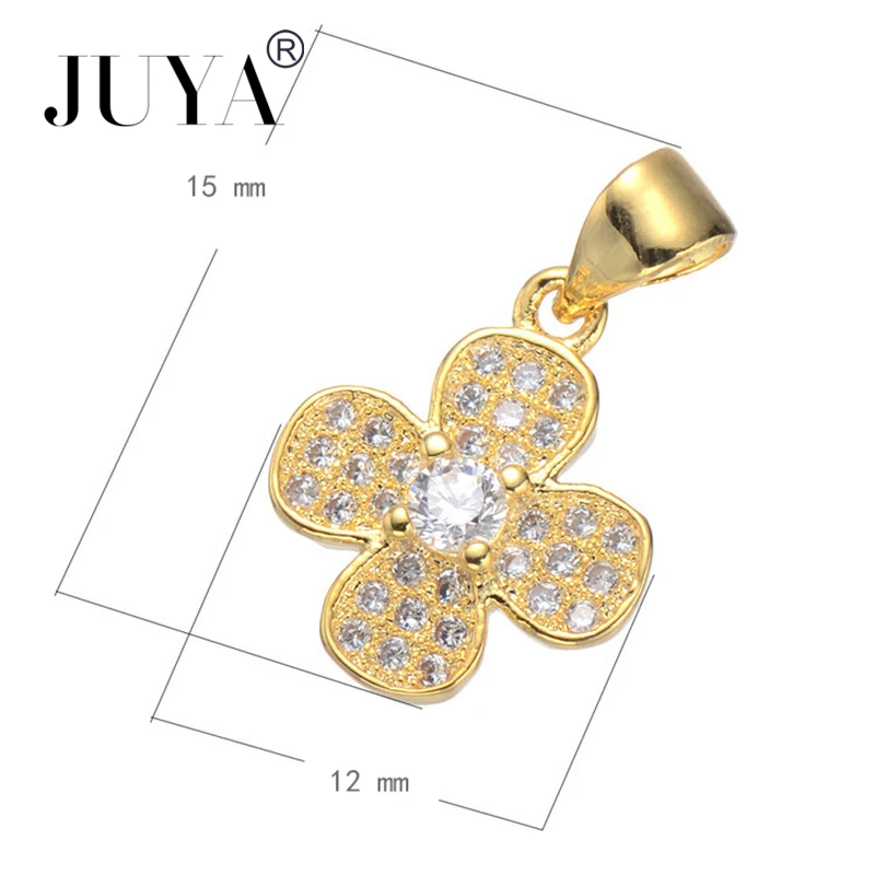 Luxury Zircon Rhinestone Flower Charms DIY Women Necklace Pendant Jewelry Accessory Handmade Making Beaded Bracelets Findings