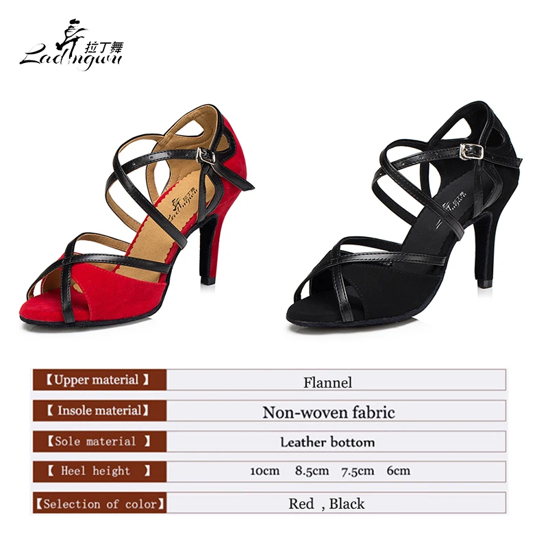 Ladingwu Hot Selling Flannel and PU Women High Heel Red/Black Shoes For Women Soft Bottom Latin Salsa Ballroom Dance Shoes