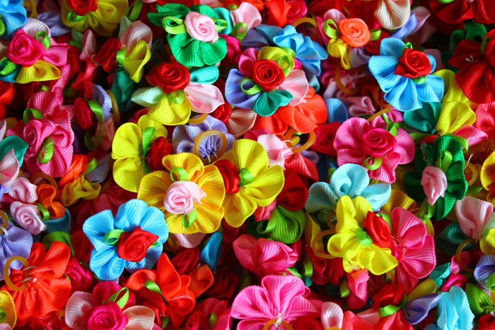 80pcs New Pet Hair Bows Flower Style Rubber bands dog bows Cute Petal pet hair bows dog hair accessories Pet grooming Topknot