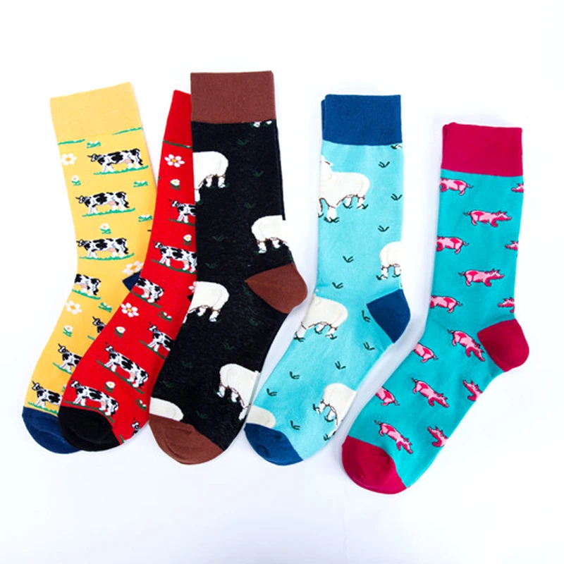 2018 Farm Animal Sheep Cow Pig Premium Funky Men Women Socks Happy Short Bamboo Male Cotton Pop Crazy Female Trekking Socks