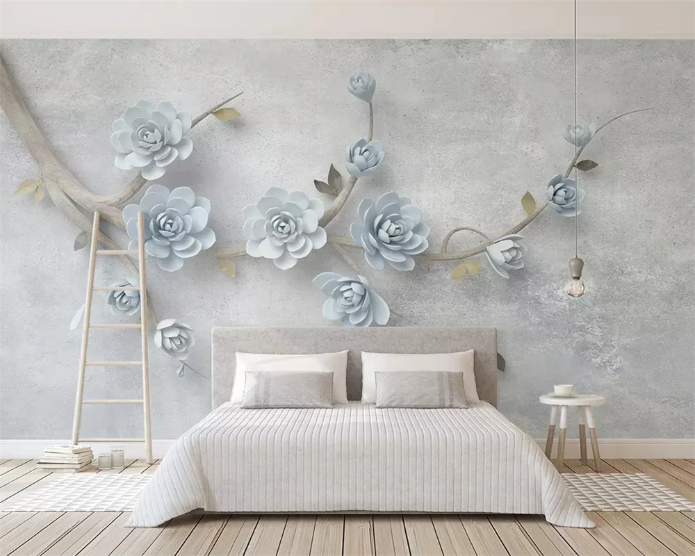 

beibehang Customized 2019 beautiful modern wall paper blue 3D embossed flower twig TV background papel de parede 3d wallpaper