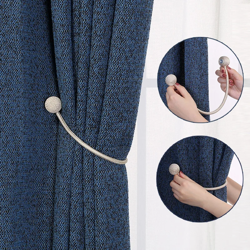 XWL 2Pcs/lot Curtain Tiebacks Hanging Belt Ball With Magnet Buckle Ropes Curtain Accessories Tieback Strap Buckle Home Decor