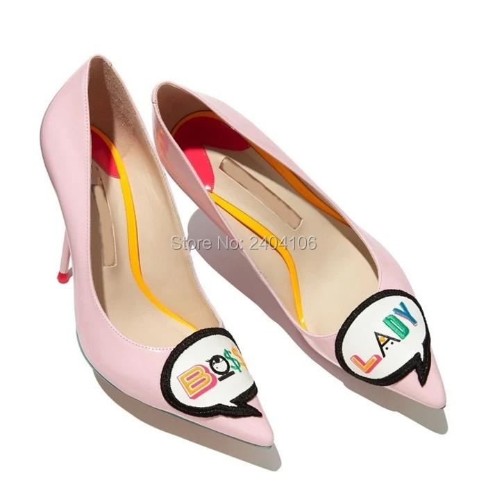 Zapatos Mujer Tacon Black Pink Patent Leather High Heels Pointed Stiletto Pumps Boss Lady Colored Embroidery Sweet Wedding Shoes