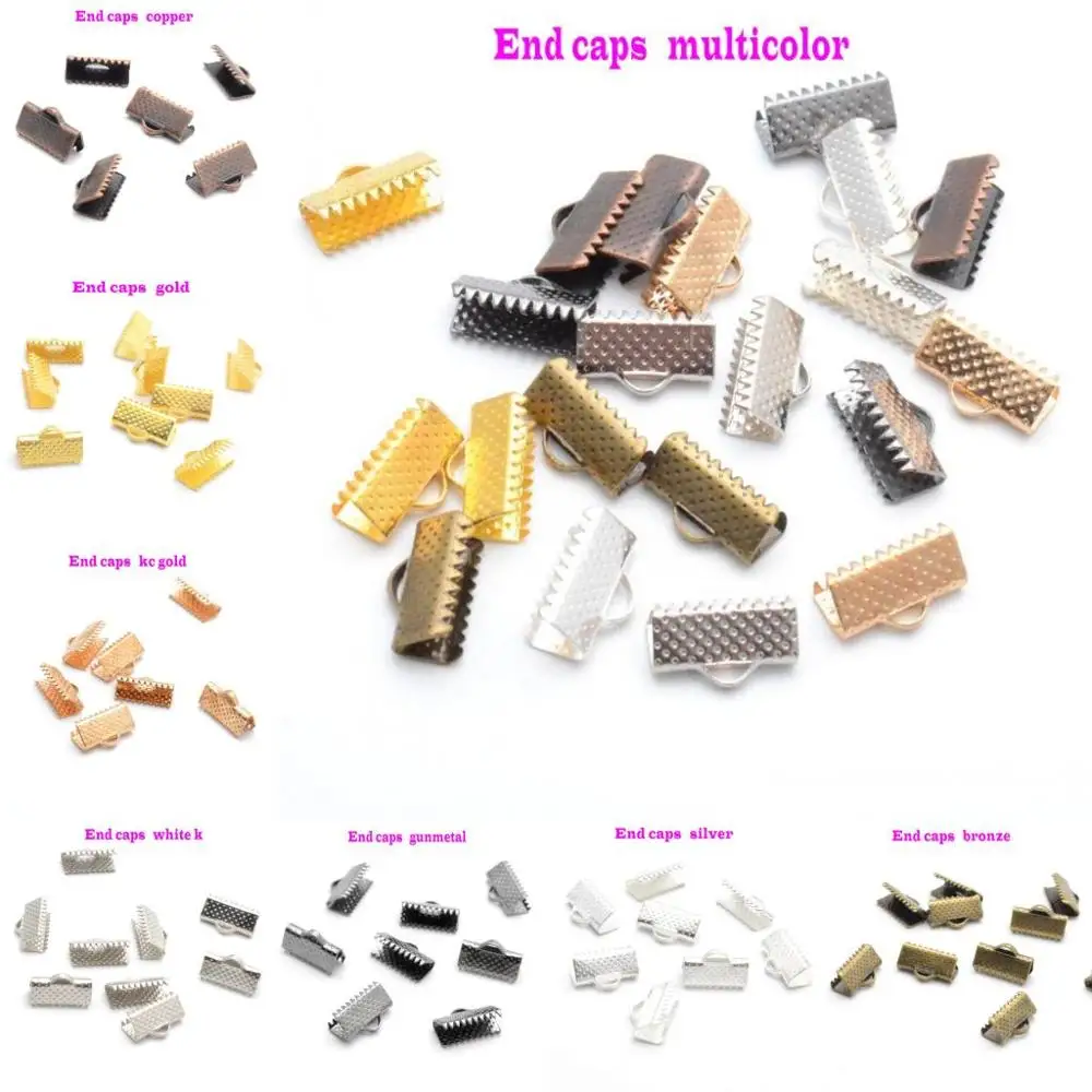 MIAOCHI Jewelry Findings Diy 6/10/13mm Crimp beads cove clasps Cord End Caps String Ribbon leather Clip Foldover DIY