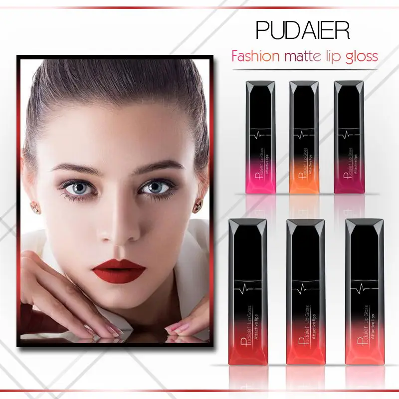 ON SALE-Pudaier Nude Waterproof Matte Lipstick Velvet Glossy Lip Gloss Lip Balm Sexy Red Lip Tint Women Fashion Makeup Lipgloss