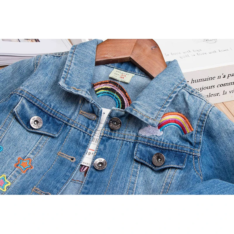 Cartoon Unicorn Embroidery Baby Girls Denim Coats Kids Jeans Jackets Toddlers Denim Jackets Children Outerwear Clothes