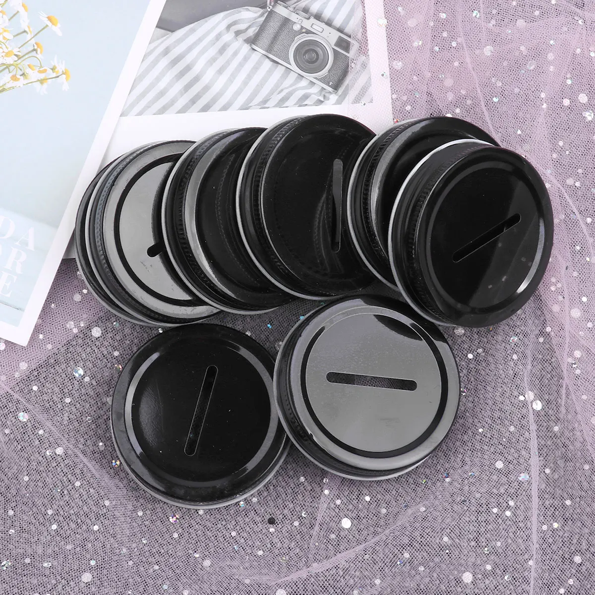 

8pcs 70mm/86mm Mason Jars Lids Polished Rust Resistant Stainless Steel Metal Coin Slot Bank Lid Inserts Canning Jars Lids Covers