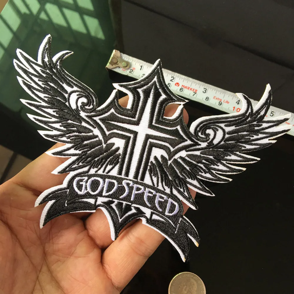 PGY Wings Cross Cloth Patches Iron On Clothing GOD SPEED Letter Embroidery Accessories Embroidery Badge Patch Appliques H