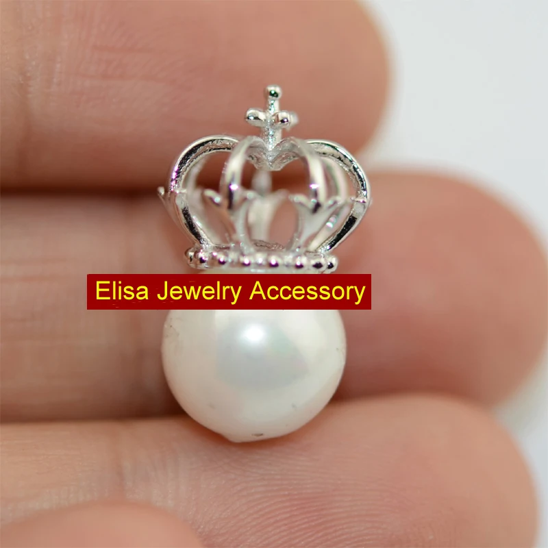 

S925 Sterling Silver 3D Crown Pendant Findings Crown Pendant Holder Natural Pearl Necklace Pendant DIY Component 3Pcs/Lot