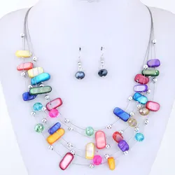 KMVEXO Women Bohemian African Beads Jewelry Set 2018 Multilayers Necklace Earrings Crystal Shell Jewelry Sets Charm Wedding Sets