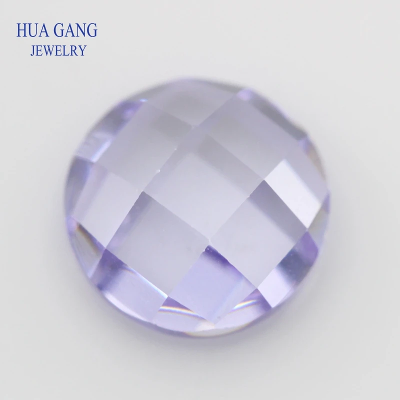 

Lavender Cubic Zirconia Stone Round Shape Flat Bottom Checkerboard Cut Loose CZ Stone Synthetic Gems For Jewelry 8mm