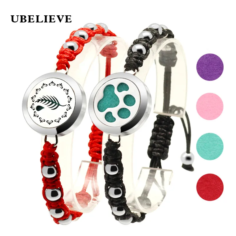 UBELIEVE Bead Braided Bracelets & Bangles For Women Multilayer Wristband Essential Oil Diffuser Locket With Free Felt Pads