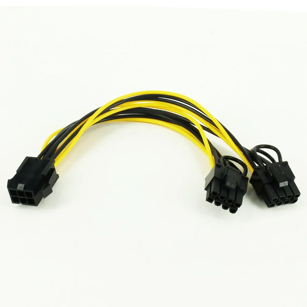 CPU 6 Pin To Graphics Video Card PCI Express Power Splitter Cable 6Pin Female Double 8Pin Male 20cm for Computer Wire