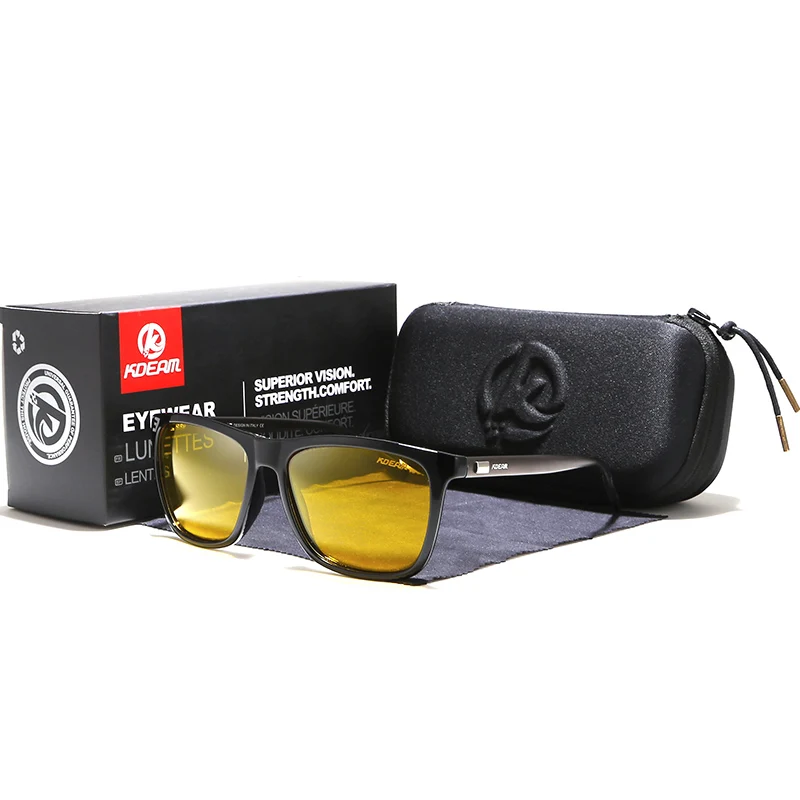KDEAM-gafas de sol de visión nocturna para hombre, lentes de sol de conducción con protección UV400, resistentes a grietas, patas de Al-mg, lentes TAC con paquete completo
