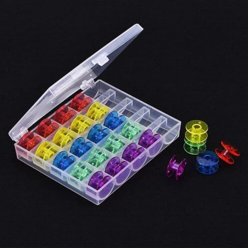 25Pcs/Set Bobbins Box Set Sewing Machine Spools Colorful Plastic Metal And Case Storage Box Sewing Machine Tools Accessories