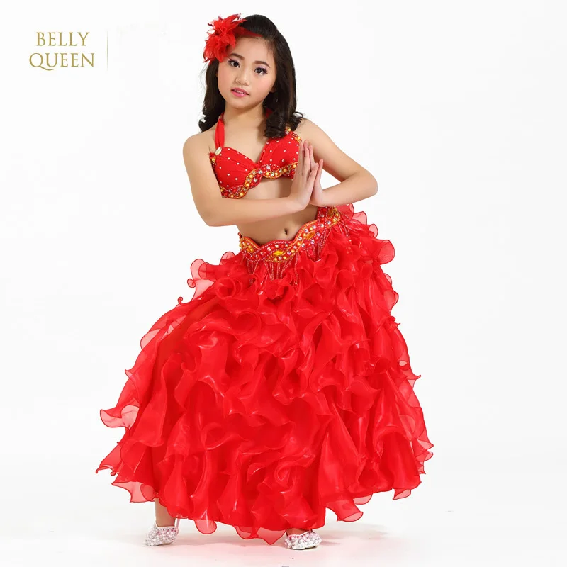 

New 3PCS/SET Bellydance Bra+Belt+Dress Bollywood Princess Girls Belly Dance Costume Performance Costumes Oriental Dance Clothing