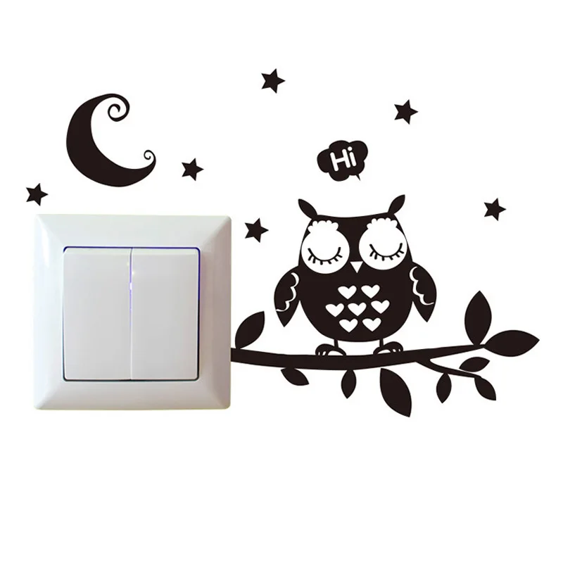 

Black Owl Under The Night Sky Wall Sticker Kids Rooms Vinyl For Home Decoration Art Decals Removable Lovely Switch Stickers