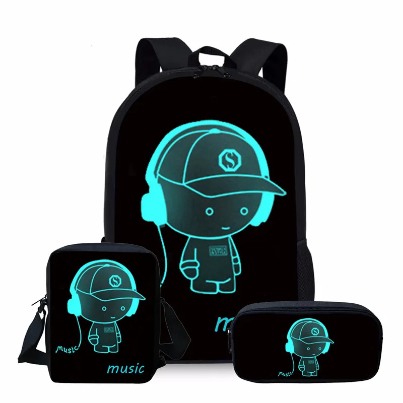 

ELVISWORDS Luminous 3D Print School Bags Sets For Teenager Girls Boys Cool Kids Bag Travel School Bag Backpack Mochila Escolar