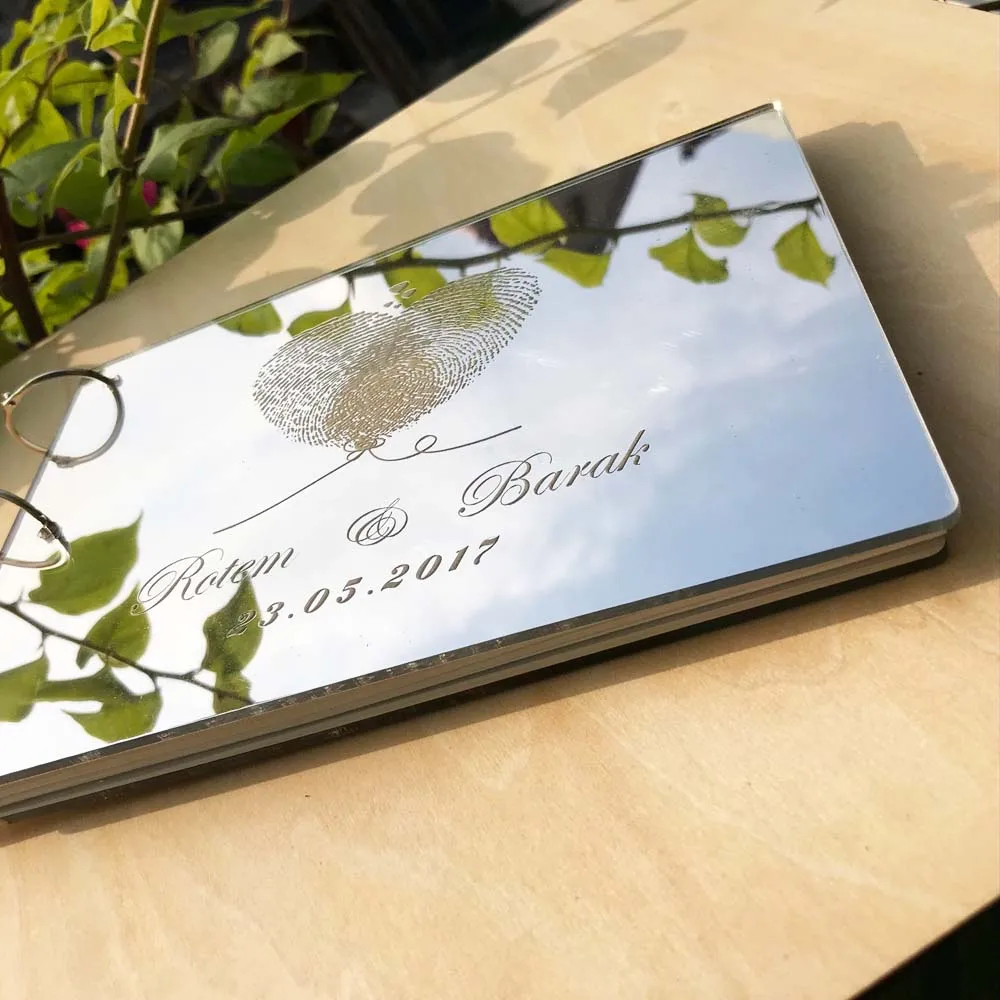 Personalised fingerprint Wedding Guest Book Gift for Couples Rustic Guest Book Bridal Shower Gift Vintage Wedding Mirror Book