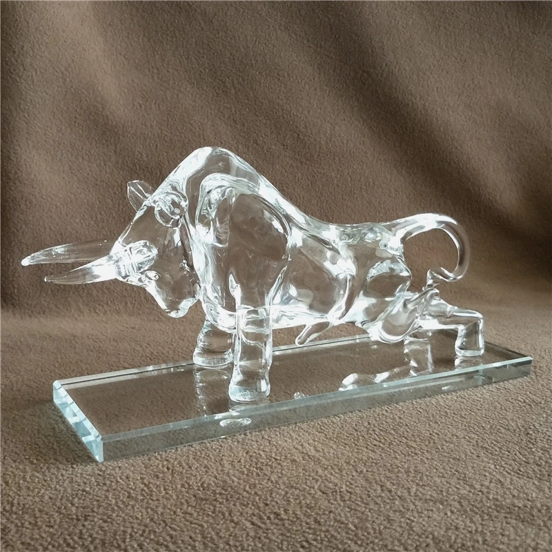 Quartz Crystal Glass Bull Miniature Mineral Figurine Ox Mascot Ornament Craft Accessories for Home Decor Business Gift Birthday