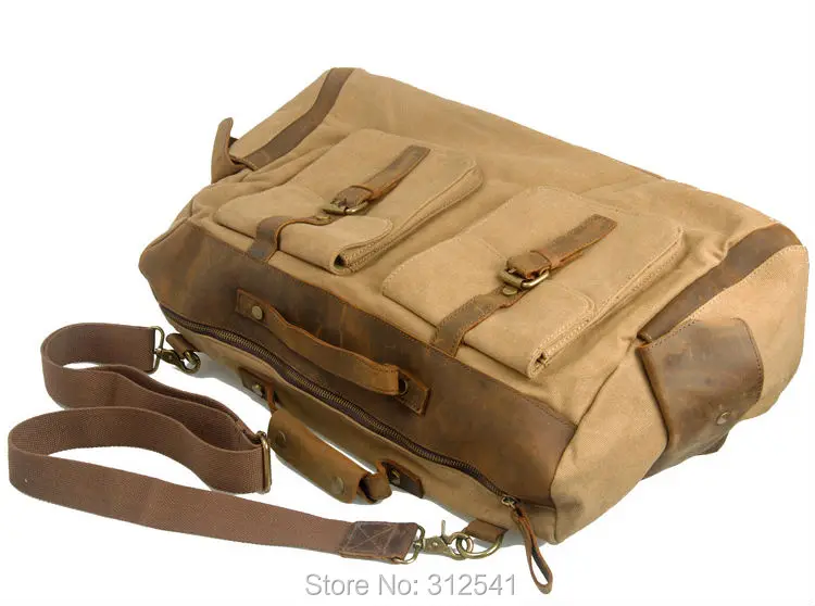 Vintage Retro military canvas leather men travel bags luggage bags Men Duffle Bags leather overnight Bag Tote carry on Luggage