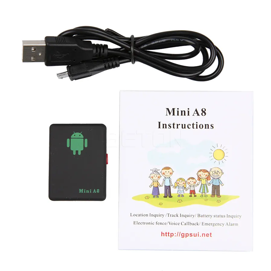 kebidumei Mini A8 No GPS Tracker Locator Real Time Car Kids Pet GSM/GPRS/LBS Tracking Power Adapter With SOS Button USB Cable