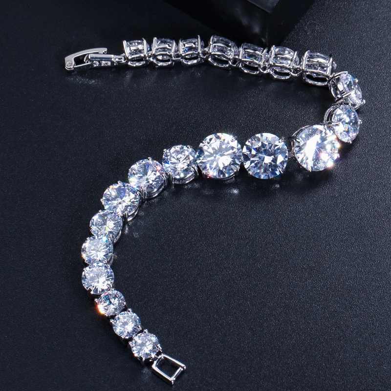 BeaQueen Noble Big CZ Round Stone Wedding Bridal Tennis Bracelets Clear White Cubic Zirconia Party Jewelry for Women B138