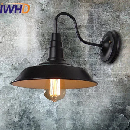 IWHD Iron Wandlamp Retro Vintage Wall Light Fixtures Home Lighting Stairs Industrial Vintage Wall Lamp Black Bedroom Arandela